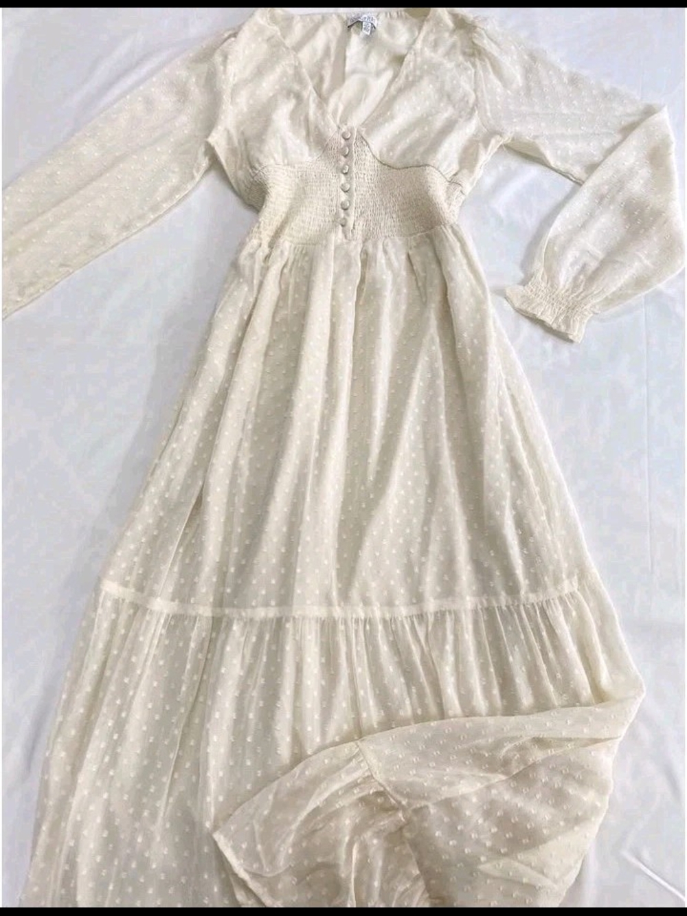 Patrons of Peace Cream Swiss Dot Maxi Dress with Puff Sleeves Size Medium